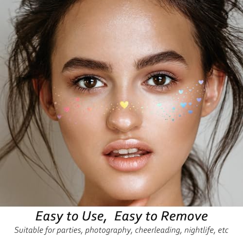 6 Pcs Holographic Glitter Freckles Face Tattoo with 6 PCS Facial Wipes - Waterproof Sparkle Fake Freckles Temporary Tattoo...