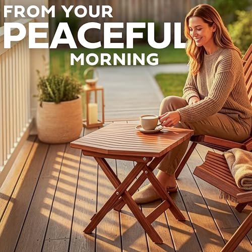 Melino Wooden Folding Outdoor Side Table 18x16x16 in, FSC Certified Acacia Wood Weatherproof Small Table for Patio, Porch,...