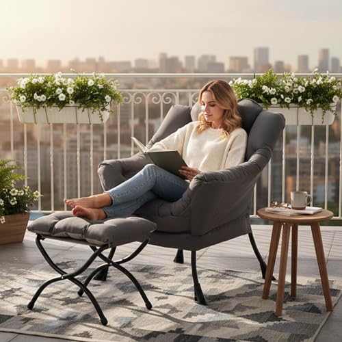 Tiita Lazy Chair with Ottoman, Modern Large Accent Lounge Chair, Leisure Sofa Armchair with Ottoman, Reading Chairs with F...