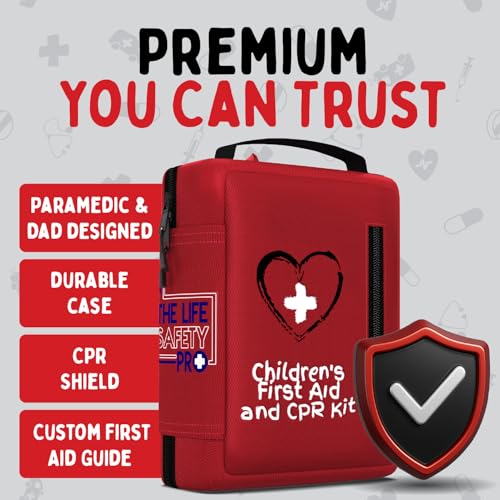 Portable First Aid Kit for Kids with CPR Shield - Ideal for Home, Car, School, Camping, and as a Travel First aid kit. Lat...