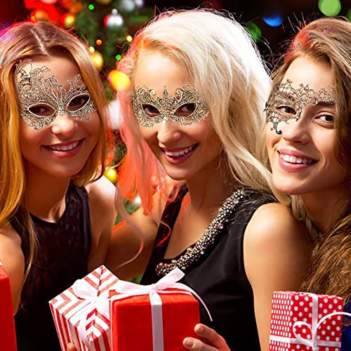Huture 6 Packs Lace Masquerade Mask, Gold Lace Eye Patch for Women Mascarade Ball Sexy Lady Half Face Mask Fancy Dress Ven...