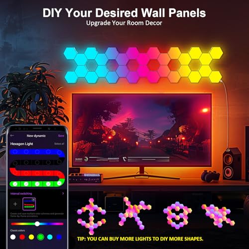 JIMIMORO Hexagon LED Light Panels 8 Pack – RGB Wall Decor Lights with Music Sync, App & Remote – Modular Home & Christmas ...