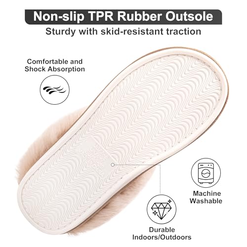 Metog Women's House Slippers Fluffy Soft Warm Slip On Bedroom Shoes Anti-Skid Cozy Plush for Indoor Outdoor