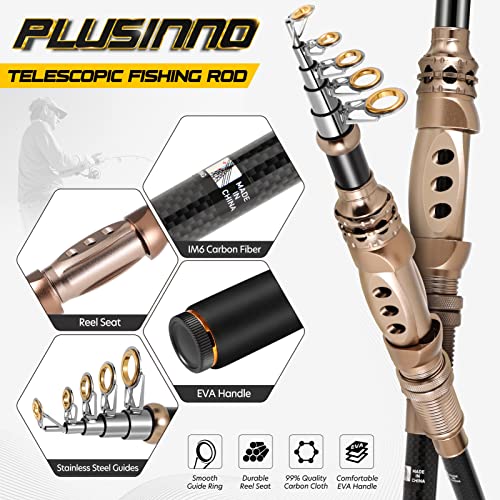 PLUSINNO Fishing Rod and Reel Combos Carbon Fiber Telescopic Fishing Pole with Reel Combo Sea Saltwater Freshwater Kit Fis...