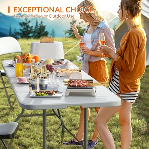 Elevon 8 Feet Heavy Duty Folding Table with Adjustable Height, Fold-in-Half Portable Table for Indoor Outdoor Use - Campin...