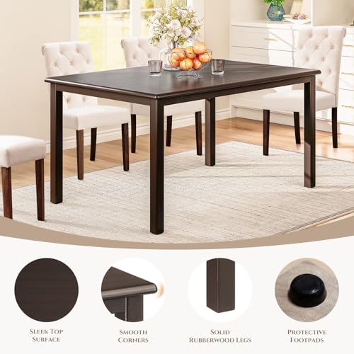 COLAMY Rectangle Wooden Dining Room Table Set for 6, Mid Century Modern Kitchen Table and PU Leather High Back Dining Room Chair for Home, Saving Space (1 Table with 6 Chairs), BlackBrown
