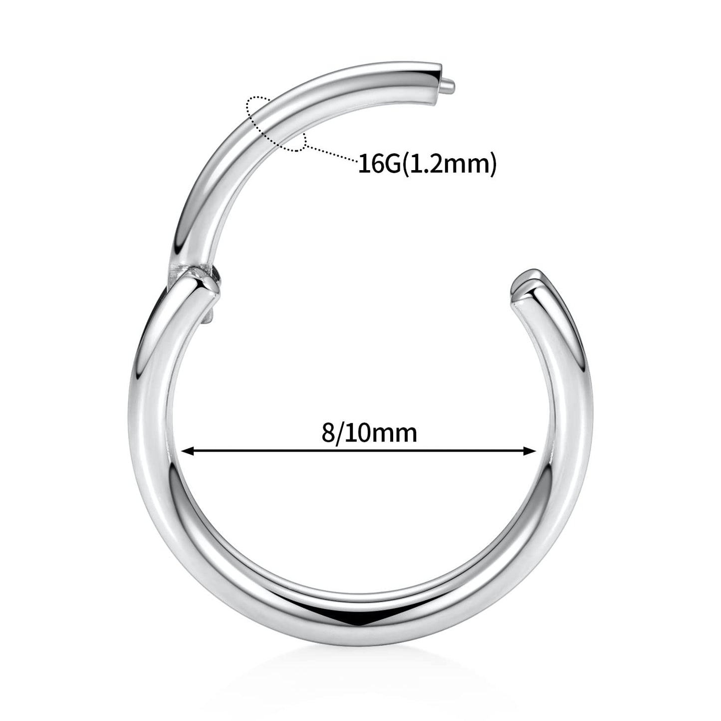 PEAKLINK Cartilage Piercing Jewelry 16G Double Stacked Septum Helix Earrings Surgical Steel Silver Conch Hoop 8mm Tragus Lobe No