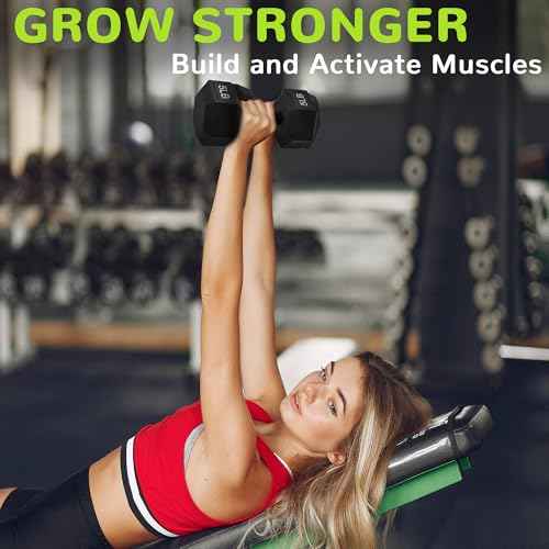 Fitvids Rubber Encased Exercise & Fitness Hex Dumbbell, Hand Weights with Anti-Slip Metal Handle for Home Gym, Multiple Sizes