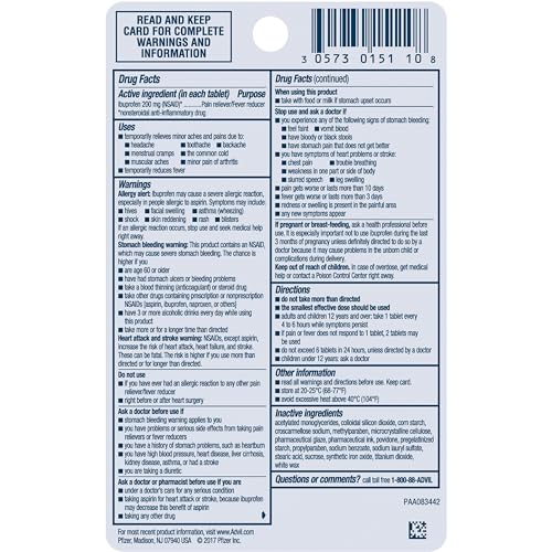 Advil PM Pain Reliever and Nighttime Sleep Aid, Ibuprofen for Pain Relief and Diphenhydramine Citrate for a Sleep Aid - 120 Coated Caplets and Pain Reliever and Fever Reducer, 10 Count Tablets