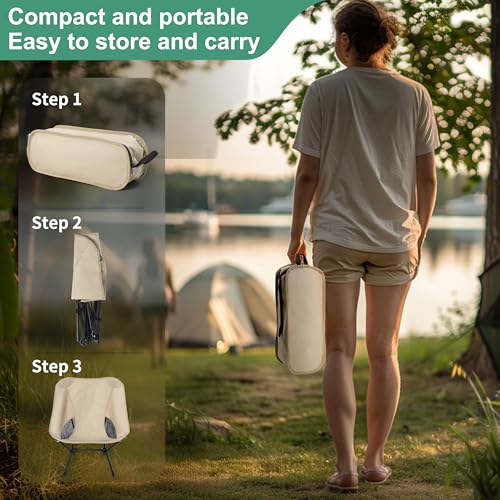 Lightweight Camping Chairs with Adjustable Height, Portable Camping Chairs for Adults with Carry Bag and Side Pockets, Fol...
