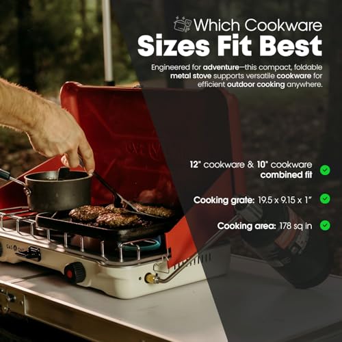 GasOne Portable Camping Stove – Double Propane Stove with Auto Twist Turn Ignition – 22,000 BTU Camping Cooktop with 2 Bur...