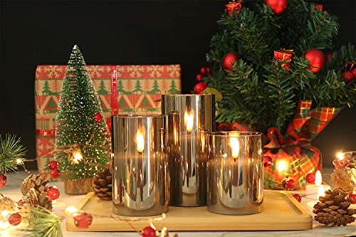 GenSwin Glass Flameless Candles with Remote Battery Operated Flickering LED Pillar Candles Real Wax 3D Wick for Wedding Fe...