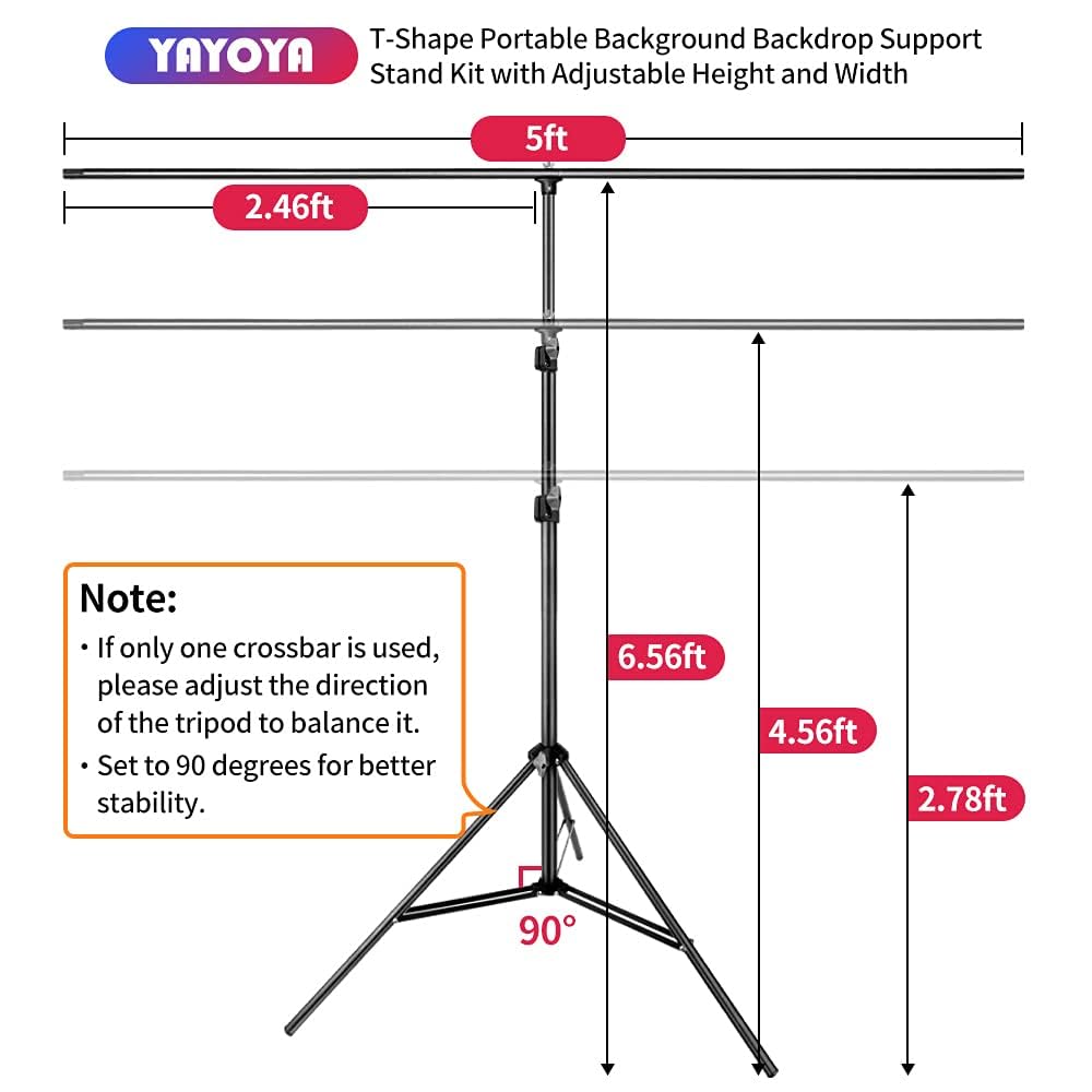 Black White Backdrop Screen with Stand Kit 5x6.5ft for Photo Video Studio, 2-in-1 Revisible Black Backdrop White Screen with T-Shaped Photography Background Support Stand and 5 Clamps