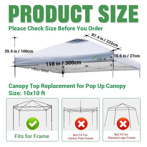 ACEPIC 10x10 Canopy Replacement Top Cover with Air Vent,UPF 50+ UV protection,300D Silver-coated Polyester PA Waterproof f...