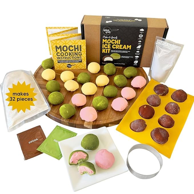 Global Grub Original DIY Mochi Ice Cream Kit - Kit Includes Sweet Rice Flour, Potato Starch, Matcha Powder, Cocoa Powder, ...