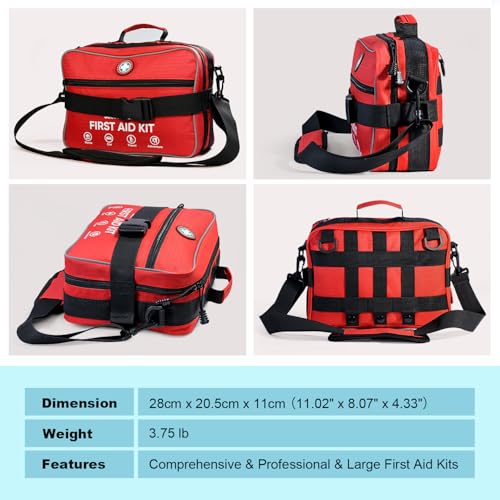 Professional 435 Pieces Large First Aid Kit - Includes Compressed Gauze - Compartments Emergency Medical Kit for Home, Cam...