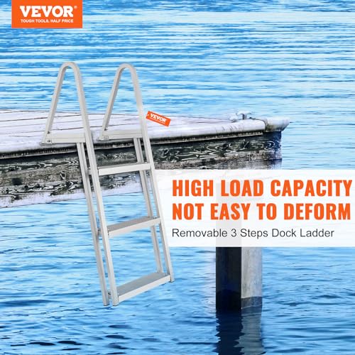 VEVOR Removable Dock Ladder 3/4/5 Steps, 350/500lbs Load Capacity, Aluminum Swim Ladders, Pontoon Boat Ladder with Nonslip Design for Lake, Marine Boarding, Pool