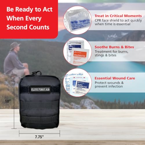 Elite First Aid Tactical Survival Kit, MOLLE-Compatible Tactical First Aid Kit for Home, Car, Camping, Sports, and More (9...