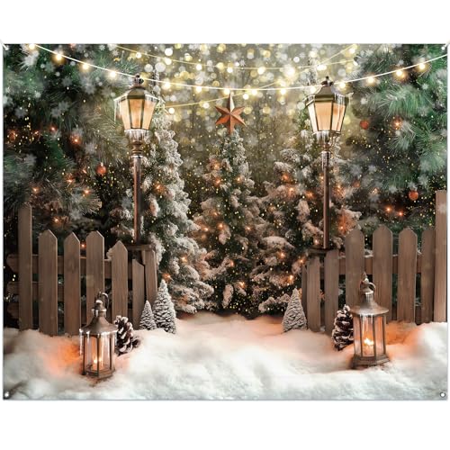 10x8FT Winter Christmas Tree Photography Backdrop Snowy Forest Portrait Background Xmas Snowflake Family Holiday Party Dec...