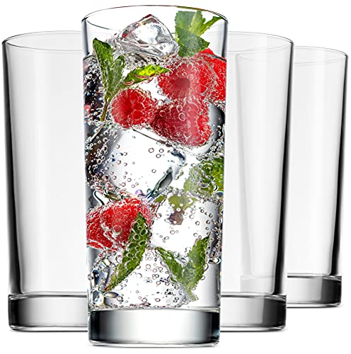 Godinger Highball Drinking Glasses, Italian Made Tall Glass Cups, Water Glasses Drinking Set, Cocktail Glasses - 14oz, Set...