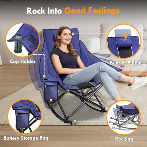 Slendor Oversized Heated Camping Chair with 2000mAh Battery, Padded & Pillow Heated Rocking Chair, 3 Adjustable Heat Setti...
