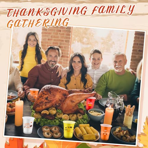 Uiifan 60 Pcs Thanksgiving Plastic Cups 16 oz Disposable Fall Party Cup Friendsgiving Plastic Stadium Cups Turkey Pumpkin ...