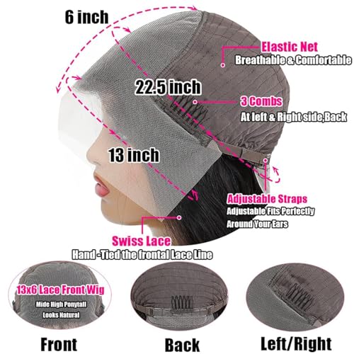 13x6 Lace Front Wigs Human Hair 180 Density Body Wave HD Lace Frontal Wigs Pre Plucked with Baby Hair Glueless Wig for Women 26Inch