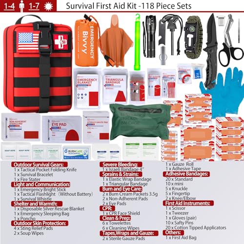 First Aid Kit,Survival Gear Outdoor Tactical Gear Set Military Grade Molle System for Camper Travel Hunting Hiking and Adv...