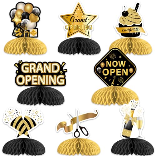 Kreatwow 8Pcs Grand Opening Honeycomb Centerpieces Black Gold Grand Opening Decorations Now Open Decor Congrats New Store ...
