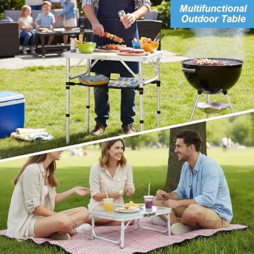 YUFIFAIRY Small Folding Table Portable, 24''L x16''W Foldable Camp Table with 3 Adjustable Height, Indoor Outdoor Lightwei...