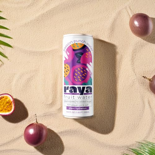 Raya Fruit Water, Passion Fruit Punch, 16.9 fl oz (12-Pack) – 46% Juice, No Added Sugar, Rich in Vitamin C & Electrolytes,...