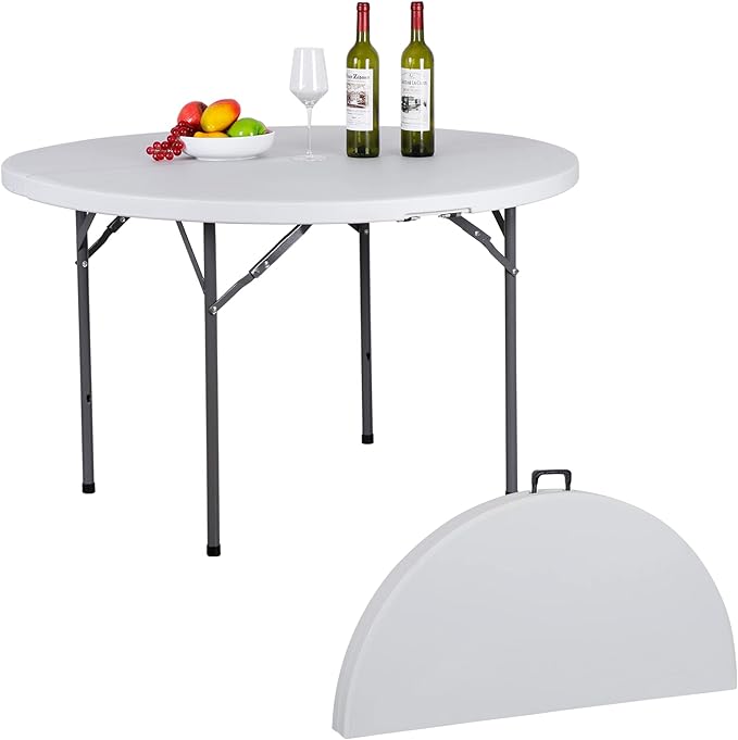 JupiterForce 4 FT Round Folding Table, 48" Indoor Outdoor Portable Plastic Dining Card Table for Kitchen, Commercial, Camp...