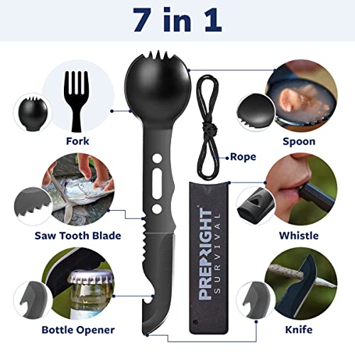 Prep-Right - Multipurpose Spork, Utility Knife, Spoon, Fork, Bottle Opener, and Whistle for Camping Gear and Survival Kit...