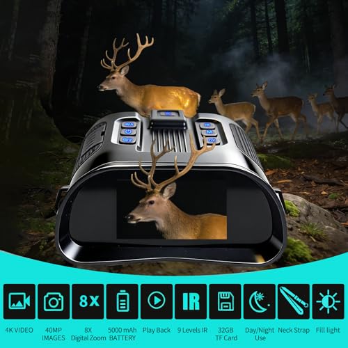 Night Vision Goggles for Adults, 4K Night Vision Binoculars 8X Zoom & 5000mAh Rechargeable Battery, 3" HD Screen & 32GB Ca...