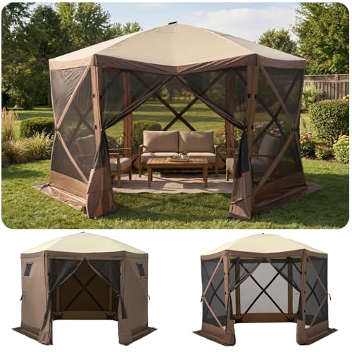Aoxun 10x10FT Pop-up Canopy Shelter Tent, 6-Sided Canopy Tent with Carry Bag and Stakes, Screen House Sun Shelter Tents fo...