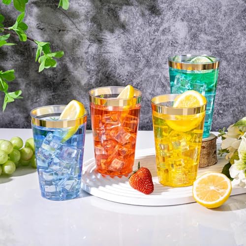 I00000 50 Pack 14 oz Gold Plastic Cups, Gold Disposable Cups Tumblers, Disposable Plastic Wine Glasses Cocktail Glasses Pe...