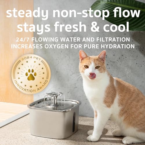 Veken Innovation Award Winner Stainless Steel Cat Water Fountain, 95oz/2.8L Automatic Pet Fountain Dog Water Dispenser wit...
