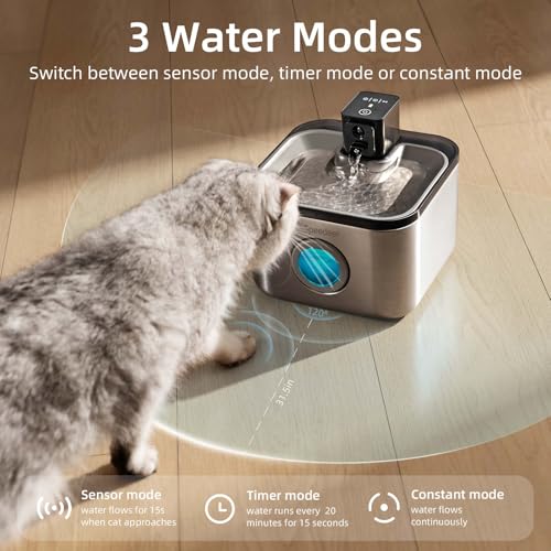 Speedeer Wireless Cat Water Fountain Stainless Steel, 135oz/4L Pet Fountain Battery Operated, Cordless Running Water Dispe...