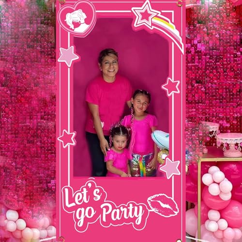 Hot Pink Girls Birthday Decorations Pink Photo Booth Props Princess Doll Theme Decor Let's Go Bachelorette Party Decoratio...