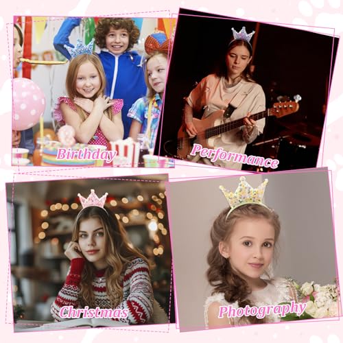 Grevosea 12 Pcs Princess Crown Headbands, Glitter Sequin Crown Headband Sequin Tiaras and Crowns Hair Accessories for Girl...