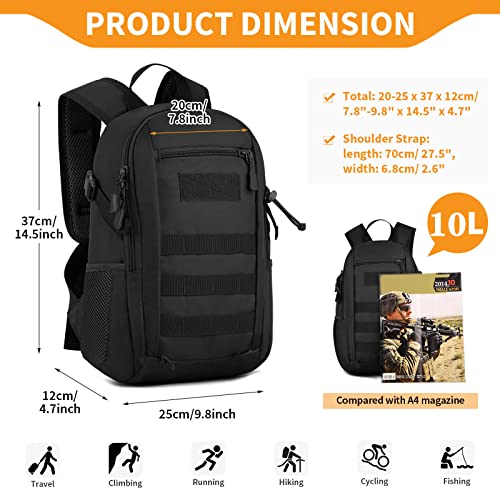 HUNTVP 10L Tactical Backpack Small Backpack Mini Daypack Military MOLLE Rucksack Gear Tactical Assault Pack Bag for Huntin...