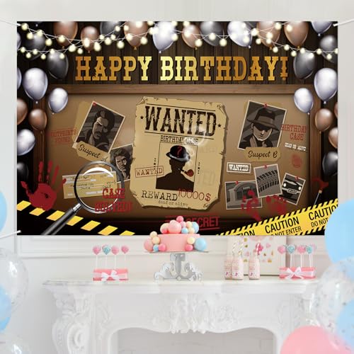 Detective Theme Birthday Backdrop, Murder Mystery Party Decoration, Funny Photography Supplies - Secret Spy - Who's The Bi...