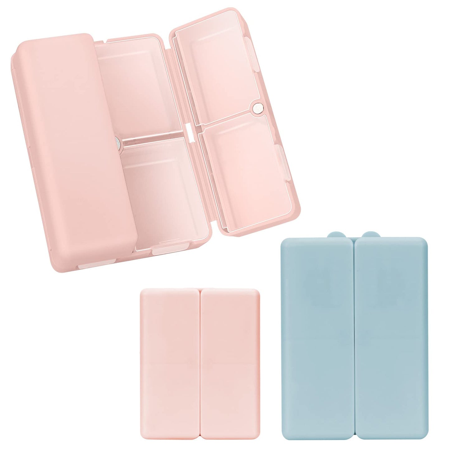 FYY 2 Pcs Daily Pill Organizer, 7 Compartments Portable Pill Case Travel Pill Organizer,[Folding Design] Pill Box for Purse Pocket to Hold Vitamins,Cod Liver Oil,Supplements and Medication-Pink+Navy