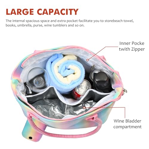 Tirrinia Wine Tote Bag, Beach Cooler for Travel Gift, Drink Purse Travel Bag with Spout for Picnic, BYOB, Party, Dinner, Pool