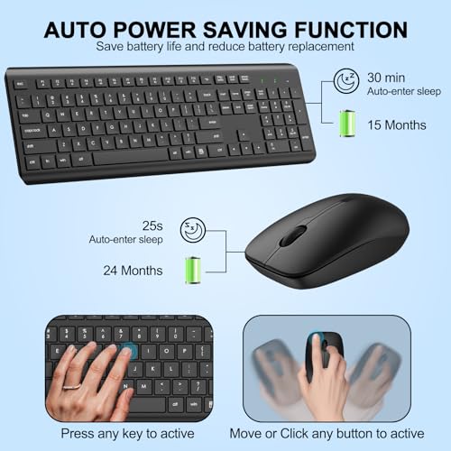 Wireless Keyboard and Mouse Combo, Full Size Silent Ergonomic Keyboard and Mouse, Long Battery Life, Optical Mouse, 2.4G L...