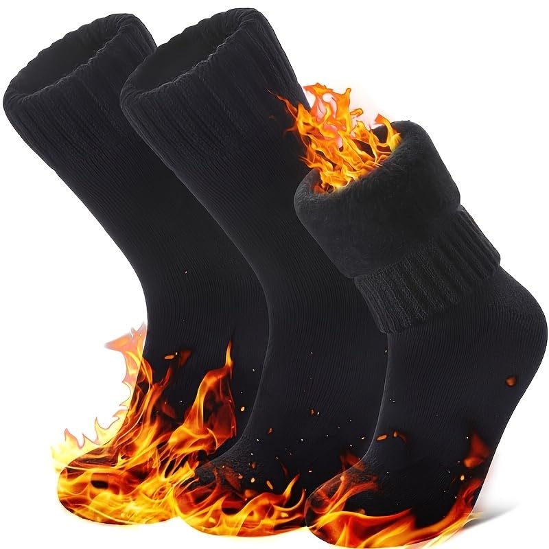 3 Pairs Black Socks for Men Thermal Socks for Men Extreme Cold Weather, Black Sock with Elastic Ribbed Cuff, Machine Washa...