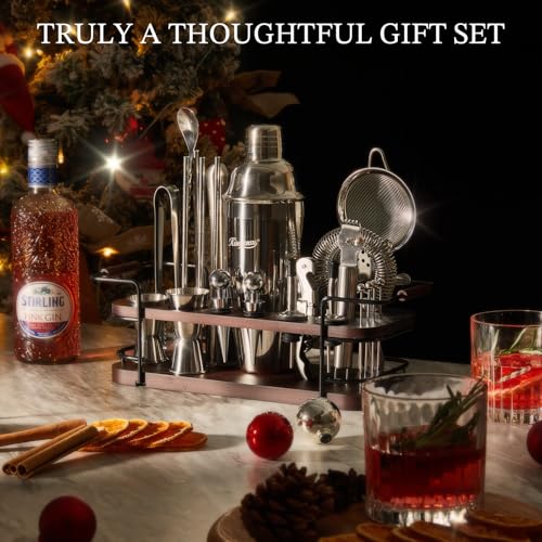 KITESSENSU Cocktail Shaker Set Bartender Kit with Stand | Complete 24-Piece Bar Set Cocktail Kit with All Bar Accessories:...