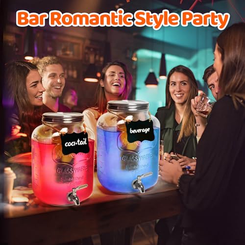 2 PCS 2 Gallon Drink Dispensers - Glass Peverage Dispenser for Parties with 18/8 Stainless Steel Spigots, Lemonade Dispens...