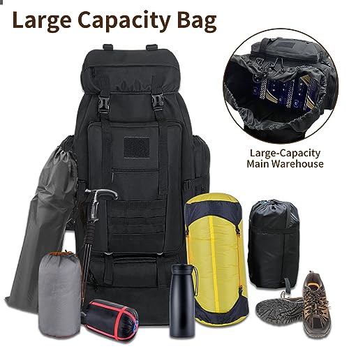 Vaupan 70L/100L Hiking Backpack with USB Charging Port, Expandable Large Military Tactical Backpack, Waterproof MOLLE Ruck...