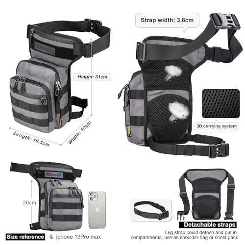 SUNELFFY Motorcycle Drop Leg Bag Military Thigh Pouch Bag Tactical Hip Thigh Pack Leg Bag Multifunctional for Riding Cycli...